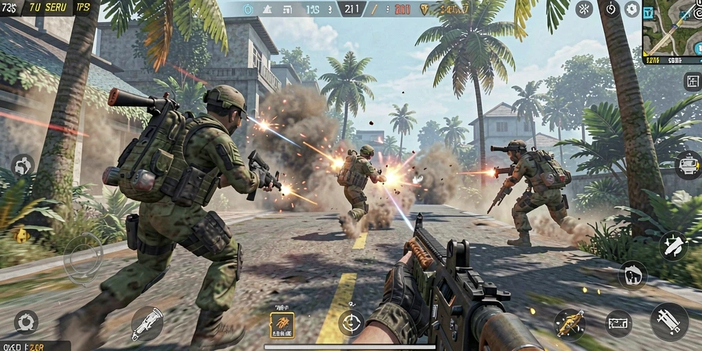 Screenshot 73K menampilkan aksi dinamis dalam permainan TPS.