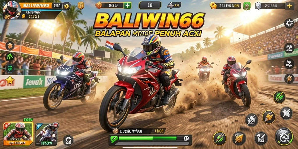 Gameplay seru BALIWIN66 saat balapan motor di trek menantang.