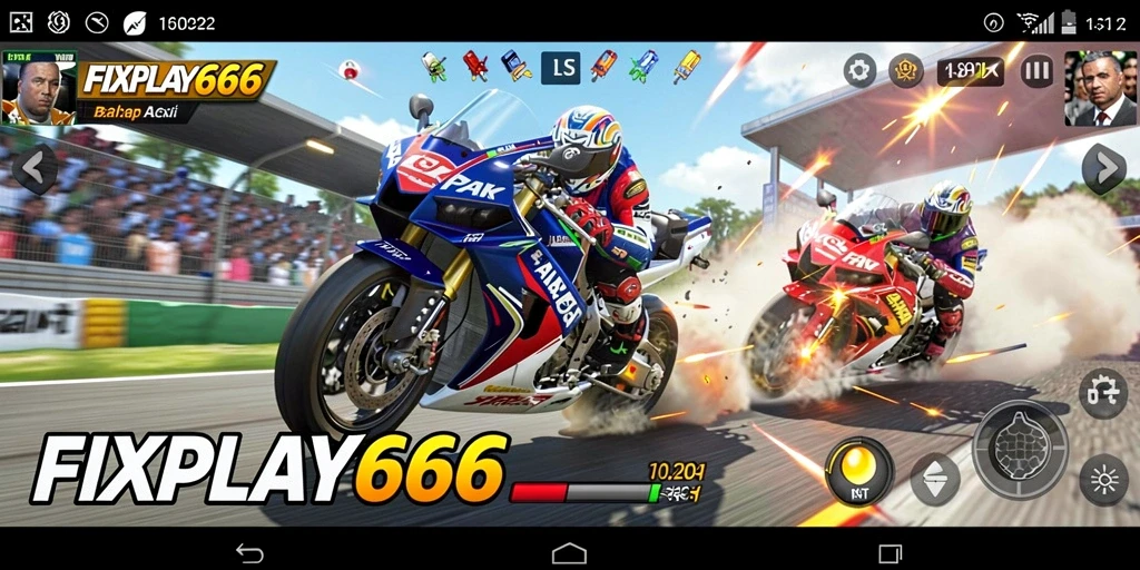 Tangkapan layar gameplay balap motor di FIXPLAY666 dengan aksi mendebarkan.