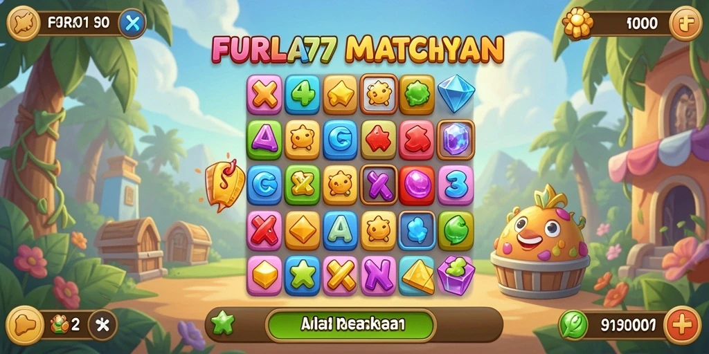 Screenshot FURLA77 menampilkan gameplay seru dan penuh warna dari permainan Match-3.