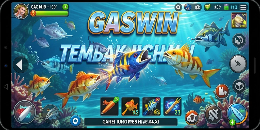 Tampilan gameplay seru dari GASWIN saat menembak ikan.