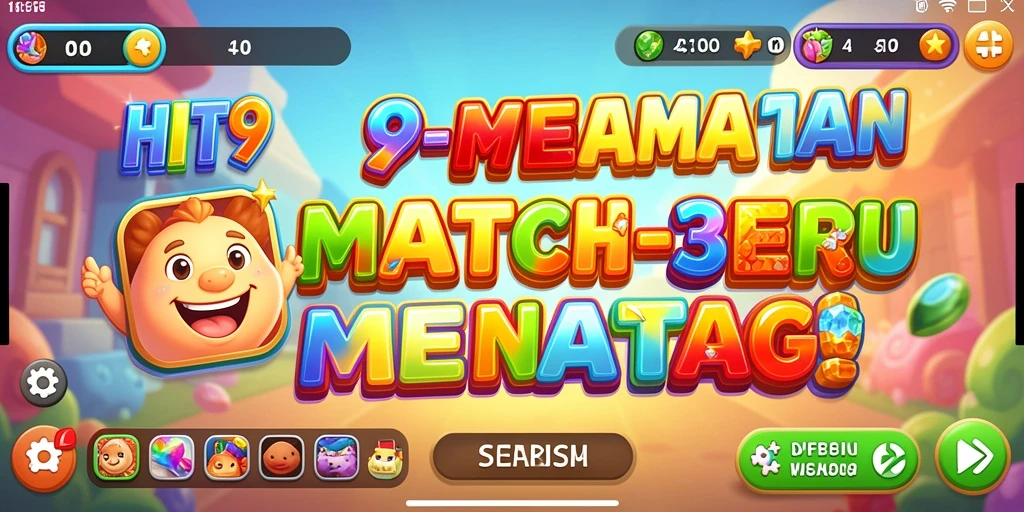 Screenshot gameplay HIT9 dengan permata berwarna yang menarik.