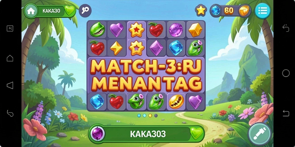 Screenshot gameplay KAKA303 menampilkan momen mencocokkan batu permata yang seru.